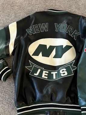 NFL New York Jets Black and Green Varsity Leather Jacket